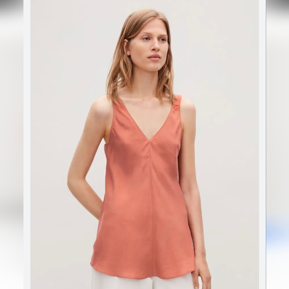 COS Strappy Silk Top In Coral Size Small